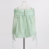 Off-Shoulder Ruffle Sleeve with Tie-Front Detail Blouse