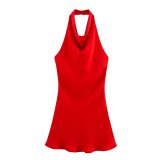Elegant Satin Halter Neck Dress