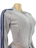 Zip-Up Hoodie & Side-Stripe Flare Leg Pants Velour Tracksuit Set