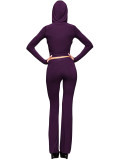 Printed Hooded Thumbhole Top & Flare Pants 2-Piece Activewear Set