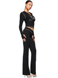 Printed Hooded Thumbhole Top & Flare Pants 2-Piece Activewear Set