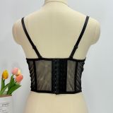 Contrast Color Sheer Backless Corset Top