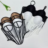 Contrast Color Sheer Backless Corset Top