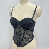 Sequin LaceSheer Mesh Bustier Boning Top