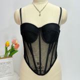 Contrast Color Sheer Backless Corset Top