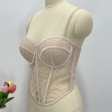 Sequin LaceSheer Mesh Bustier Boning Top