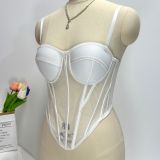 Contrast Color Sheer Backless Corset Top