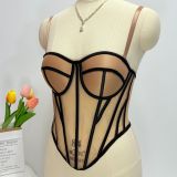 Contrast Color Sheer Backless Corset Top