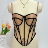 Contrast Color Sheer Backless Corset Top