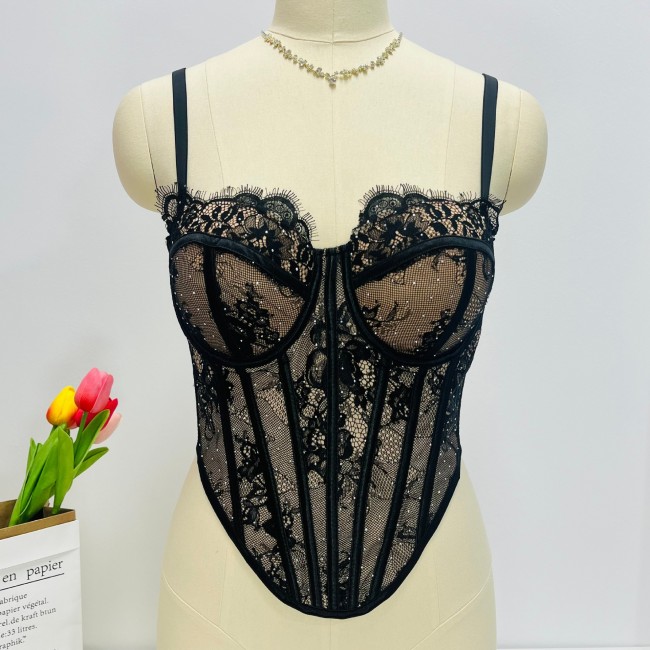 Lace Rhinestone Push-Up Shapewear Bustier Corset