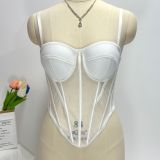 Contrast Color Sheer Backless Corset Top
