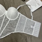 Sequin LaceSheer Mesh Bustier Boning Top