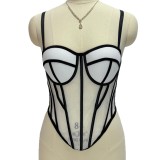 Contrast Color Sheer Backless Corset Top