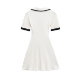 Stylish Ribbed Knit V-Neck Mini Skirt with Metal Buttons
