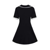 Stylish Ribbed Knit V-Neck Mini Skirt with Metal Buttons