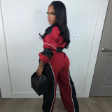 Color-Block Smocked Waist Zip Top & Straight Leg Pants 2-Piece Set