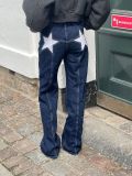 Retro Five-Star Denim Patchwork Casual Pants
