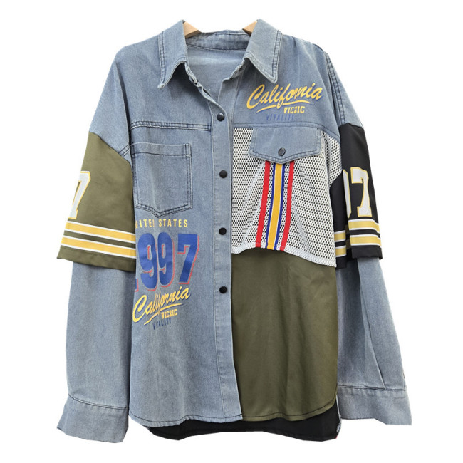 Women's Contrast Print Denim Shirt