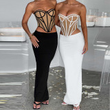 Contrast Color Sheer Backless Corset Top