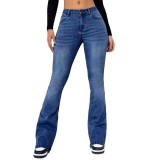 High-Waist Stretch Slimming Straight to Flare Leg Denim Pants