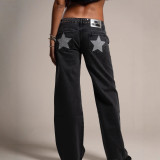 Star Print Crystal-Embellished Jeans