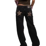 Star Print Crystal-Embellished Jeans
