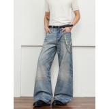 Printed Lace & Pearl Chain Distressed Jeans