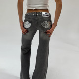 Star Print Crystal-Embellished Jeans