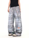 Printed Lace & Pearl Chain Distressed Jeans