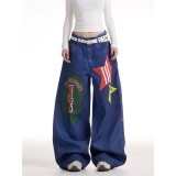 Printed Lace & Pearl Chain Distressed Jeans