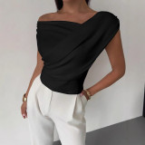 Solid Asymmetric Off-Shoulder Crop Top