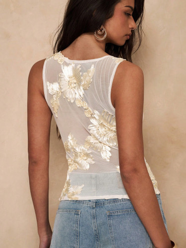 Sheer Mesh Embroidery Vest