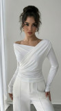 Solid Color Asymmetric Off-Shoulder Long Sleeve Top