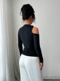 Asymmetric Neckline One Shoulder Metal Decor Slim Fit Slimming Top