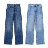 Rigid Straight-Leg Long Denim Pants