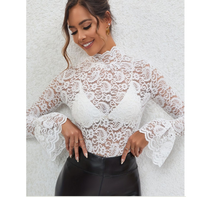 Sculpting Lace Cashew Blossom Top with Flared Sleeves