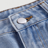 High-Waist Washed Bow-Tie Detail Wide Leg Denim Trousers