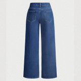 High-Waist Washed Bow-Tie Detail Wide Leg Denim Trousers