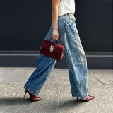Vintage Washed Stretch Wide Leg Denim Jeans