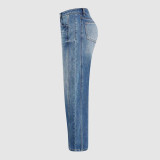 Vintage Washed Stretch Wide Leg Denim Jeans