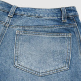 Vintage Washed Stretch Wide Leg Denim Jeans