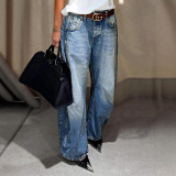 Vintage Washed Stretch Wide Leg Denim Jeans