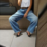 Vintage Washed Stretch Wide Leg Denim Jeans