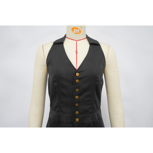 Pocket Detail Sleeveless Backless Casual Jumpsuit