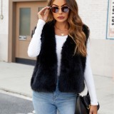 V-Neck Cropped Faux Fur Vest