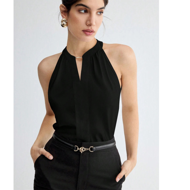 Solid Color Halter Sleeveless Top