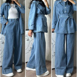 Long Sleeve Denim Jacket + Wide Leg Jeans