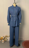 Long Sleeve Denim Jacket + Wide Leg Jeans