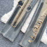 Vintage Distressed  Wide Leg Raw Hem Jeans