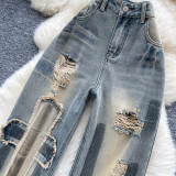 Vintage Distressed  Wide Leg Raw Hem Jeans
